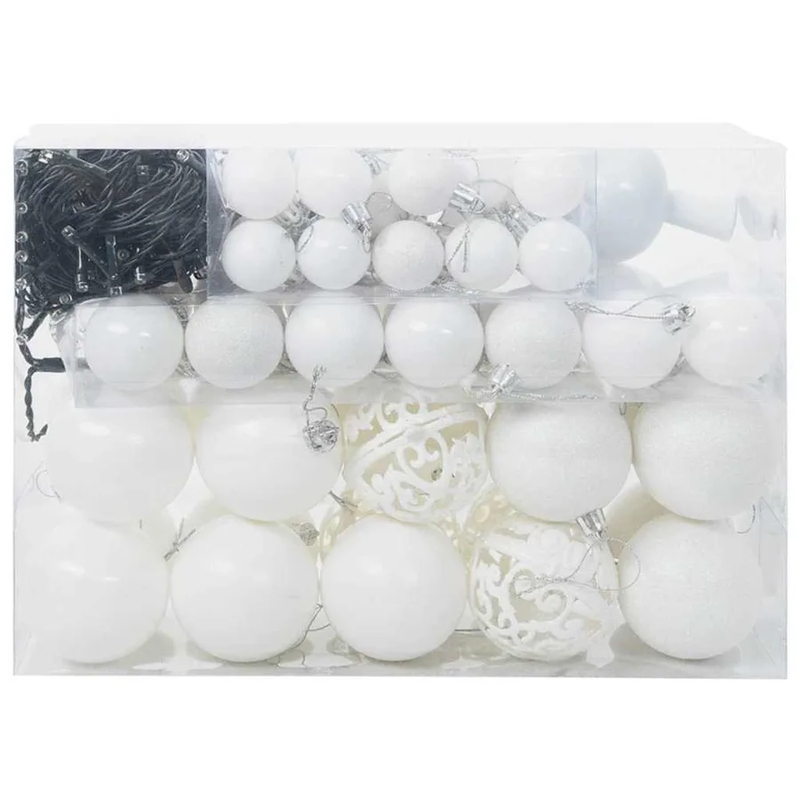 Ensemble de Boules de Noël avec 150 LED 61 pcs Blanc Plastique - 3
