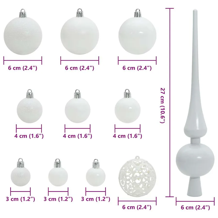 Ensemble de Boules de Noël avec 150 LED 61 pcs Blanc Plastique - 9