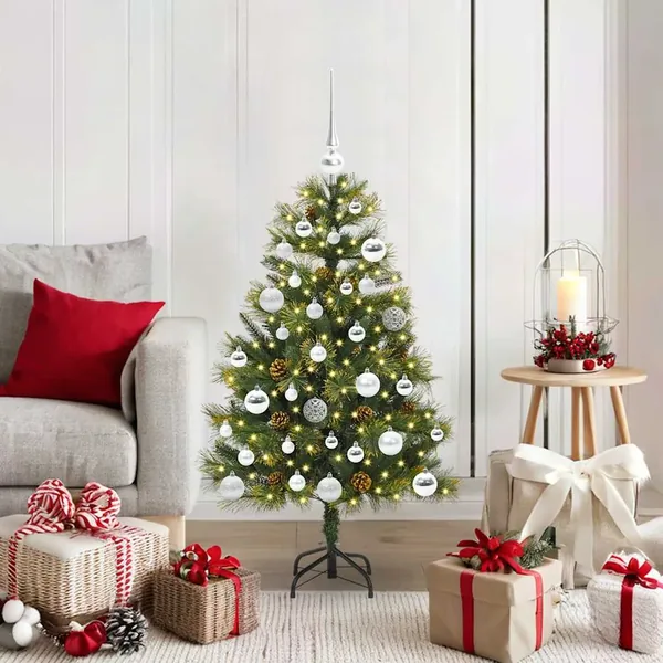 Sapin de Noël artificiel avec branches pliables et cônes 150 cm