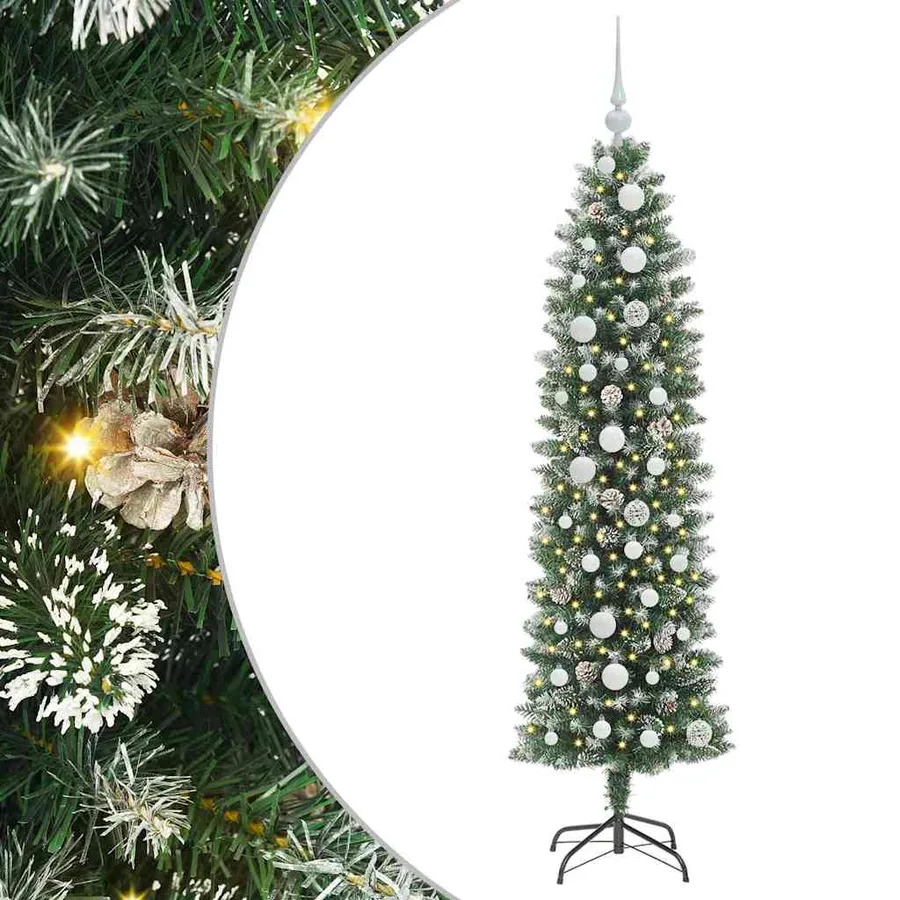 Arbre de Noël artificiel slim avec 150 LED Vert et blanc 150 cm - 2