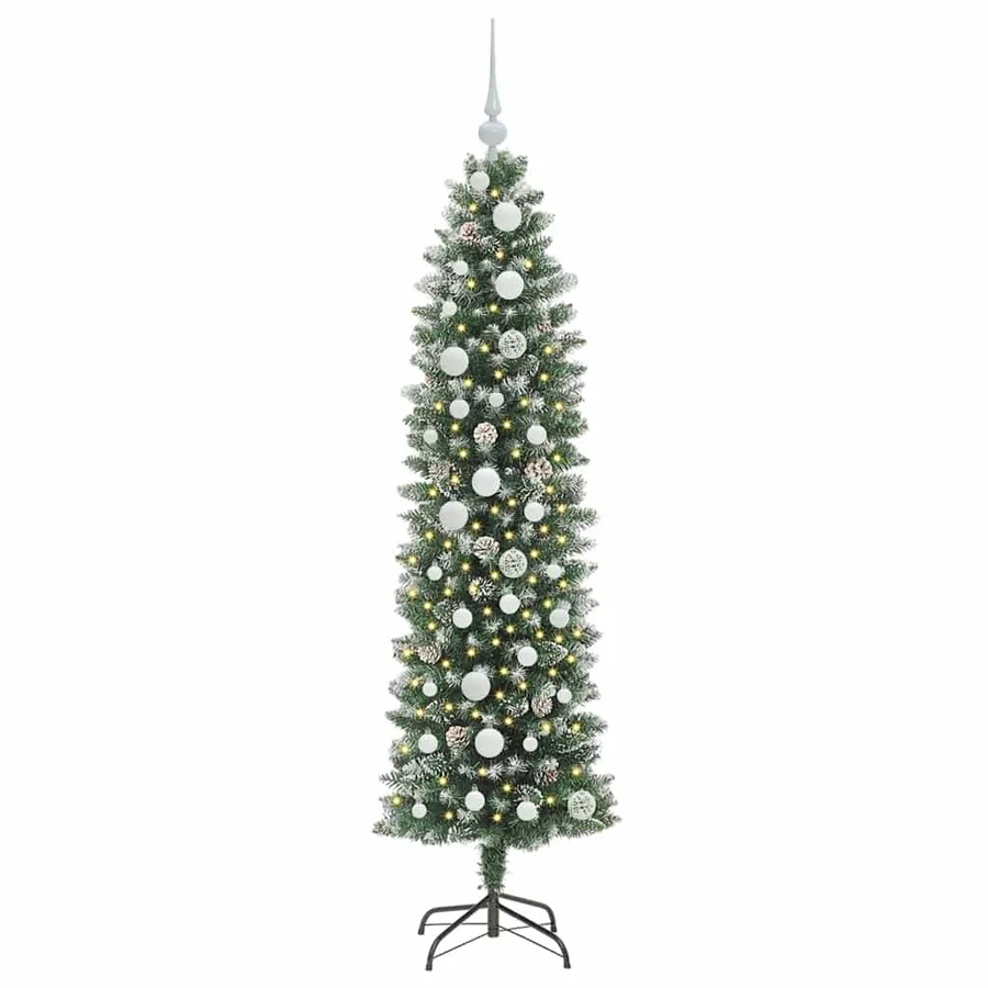 Arbre de Noël artificiel slim avec 150 LED Vert et blanc 150 cm - 3