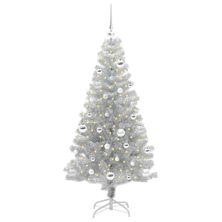 Sapin de Noël avec 150 LED avec support Argent 150 cm PET - 3