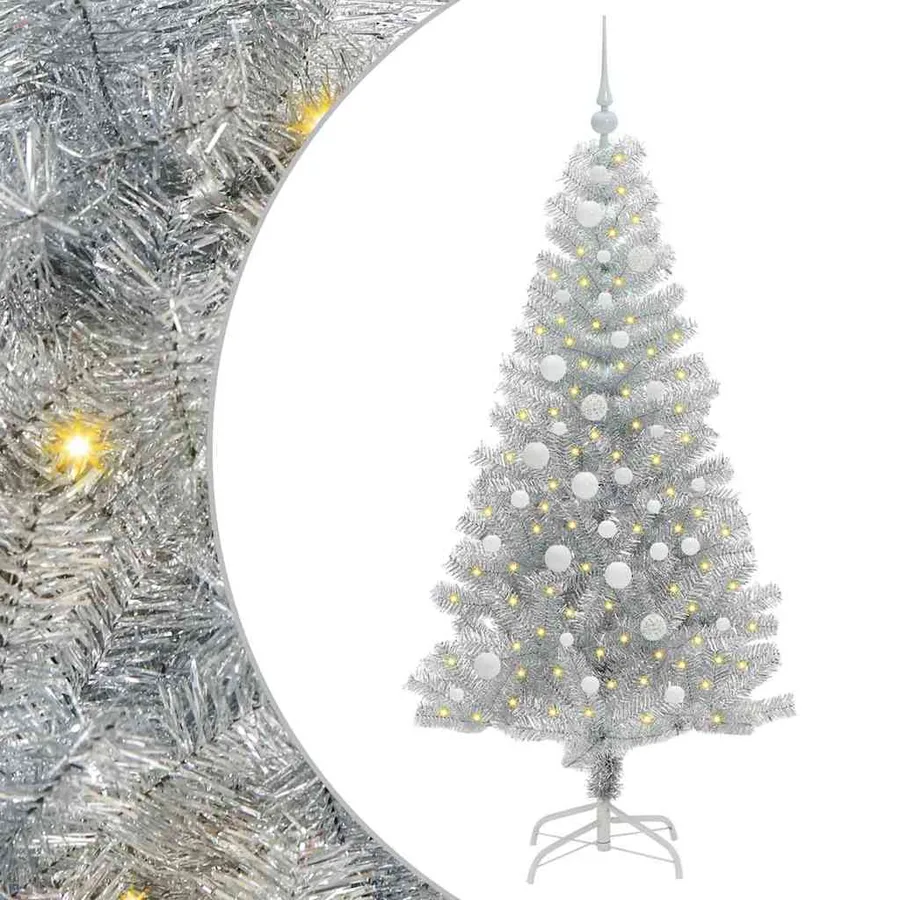 Sapin de Noël avec 150 LED avec support Argent 150 cm PET - 2