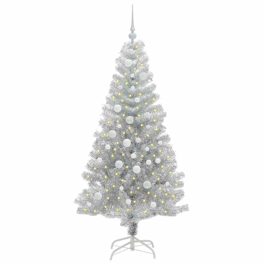 Sapin de Noël avec 150 LED avec support Argent 150 cm PET - 3