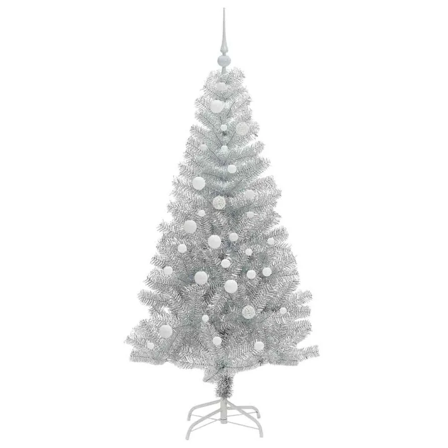 Sapin de Noël avec 150 LED avec support Argent 150 cm PET - 4