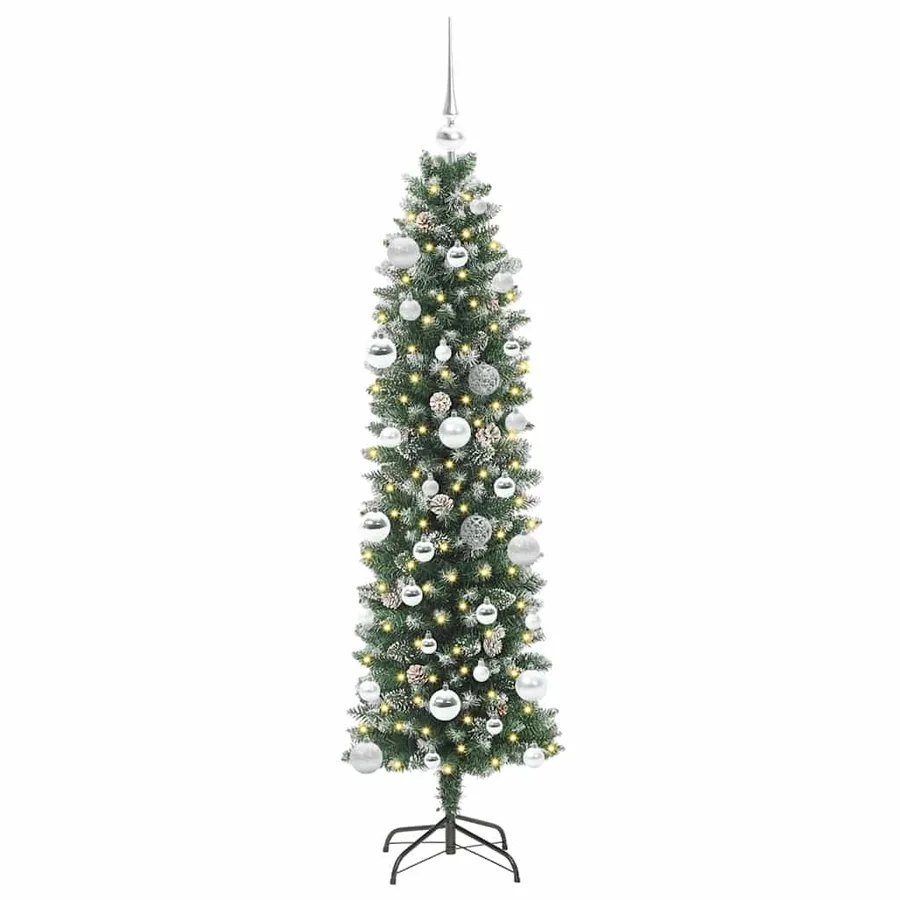Arbre de Noël artificiel slim avec 150 LED Vert et blanc 150 cm - 3