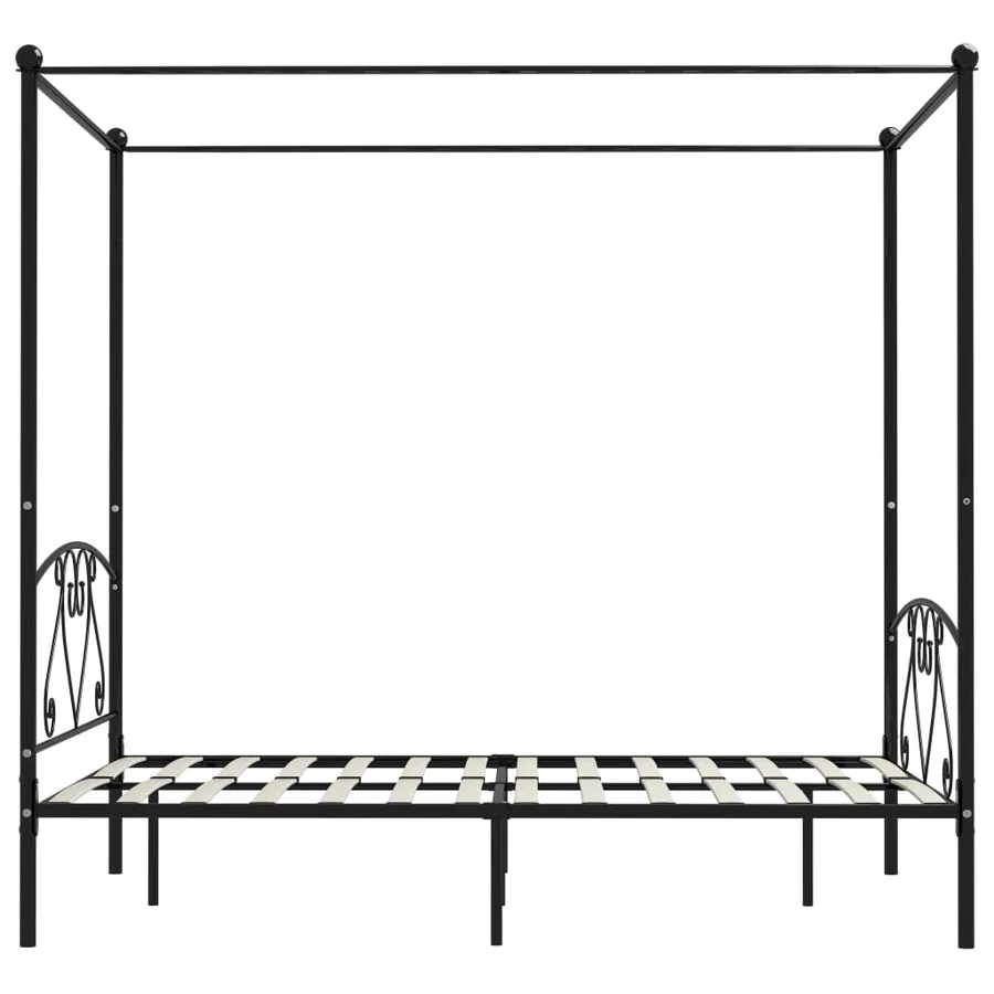 Cadre de lit sans matelas avec baldaquin noir 140x200 cm métal - 3
