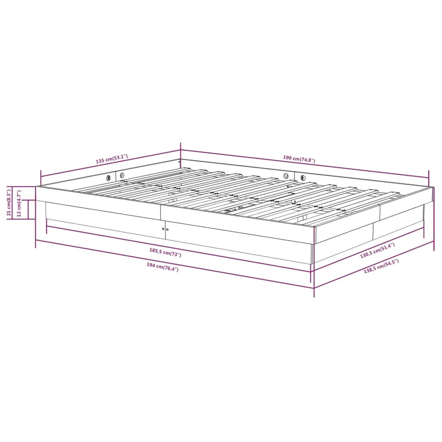 Cadre de lit sans matelas bois massif - 10