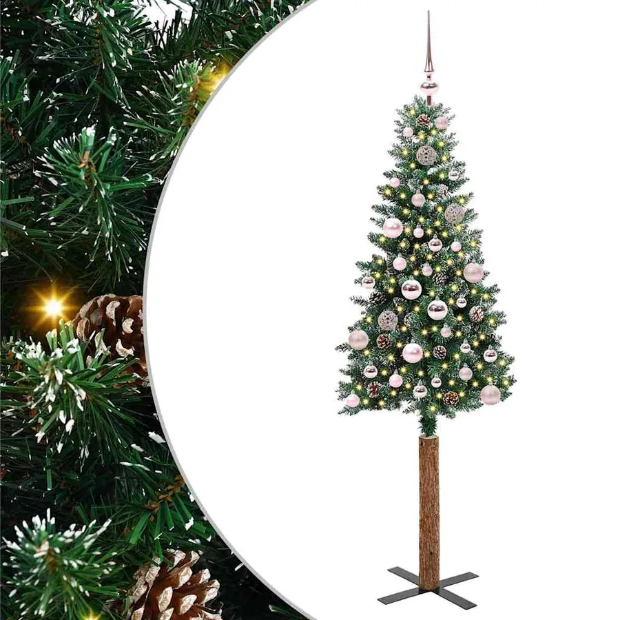Sapin de Noël mince Vert 150 cm PVC et bois de pin massif