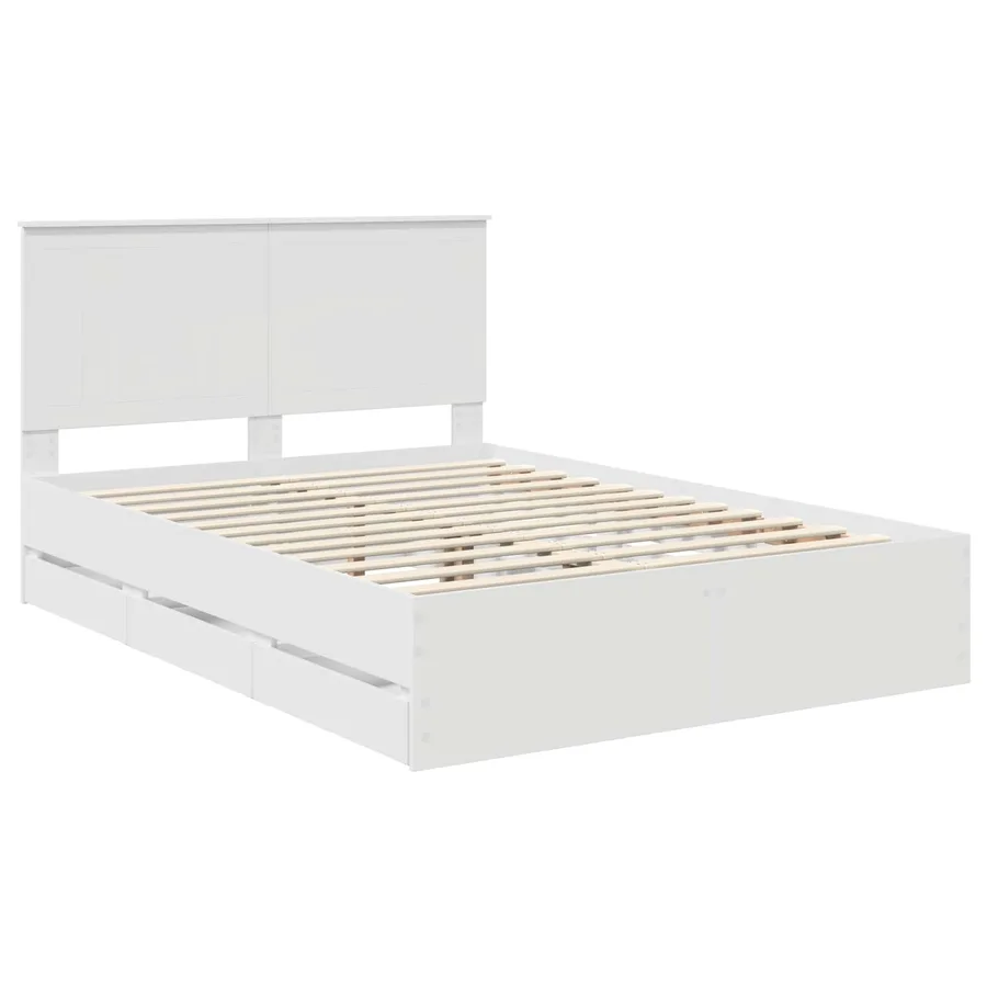 Cadre de lit avec tiroir Blanc 140 x 190 cm Bois Ingénierie - 4
