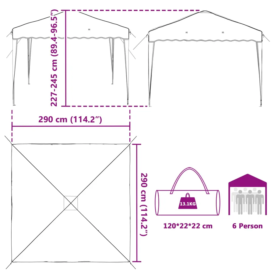 Tente de fête pop-up 288 x 288 x 245 cm Crème Tissu Oxford - 16