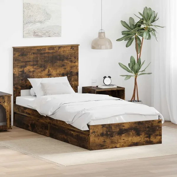 Lit de Rangement Chêne fumé 90 x 200 cm Bois d'ingénierie