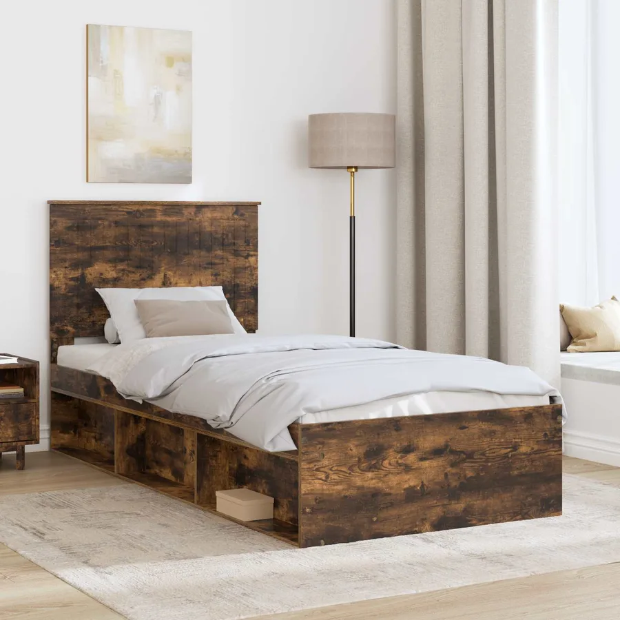 Cadre de lit Chêne fumé 90 x 200 cm Bois de pin massif - 3