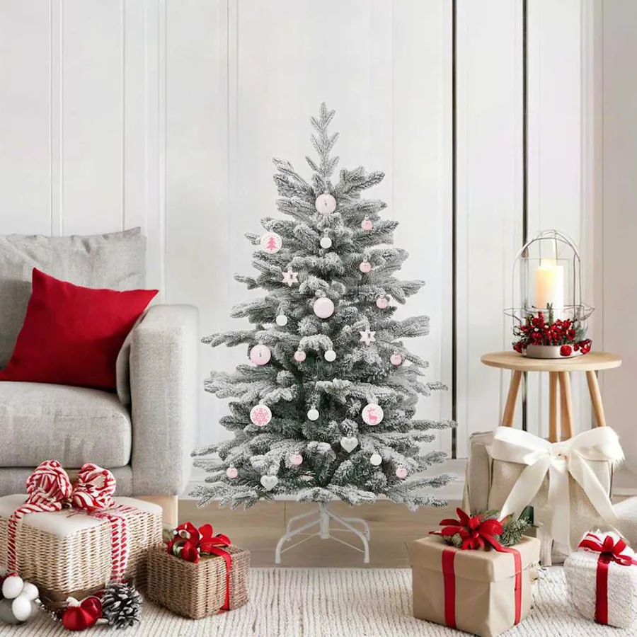 Ensemble de Boules de Noël 40 pcs Blanc et rose Plastique