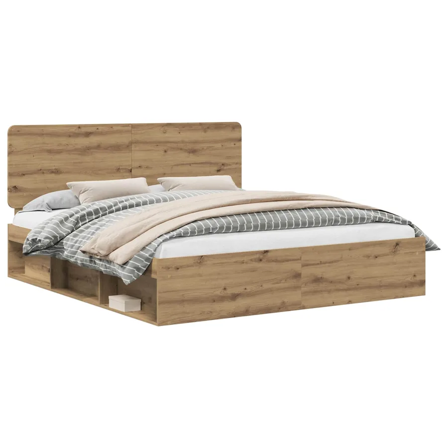 Cadre de lit Chêne artisan 200 x 200 cm Bois de pin massif - 2