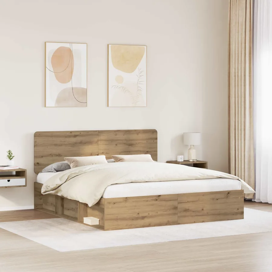Cadre de lit Chêne artisan 200 x 200 cm Bois de pin massif - 3