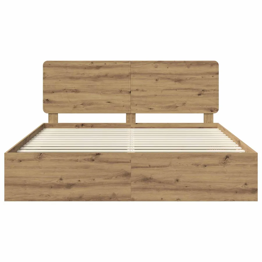 Cadre de lit Chêne artisan 200 x 200 cm Bois de pin massif - 7