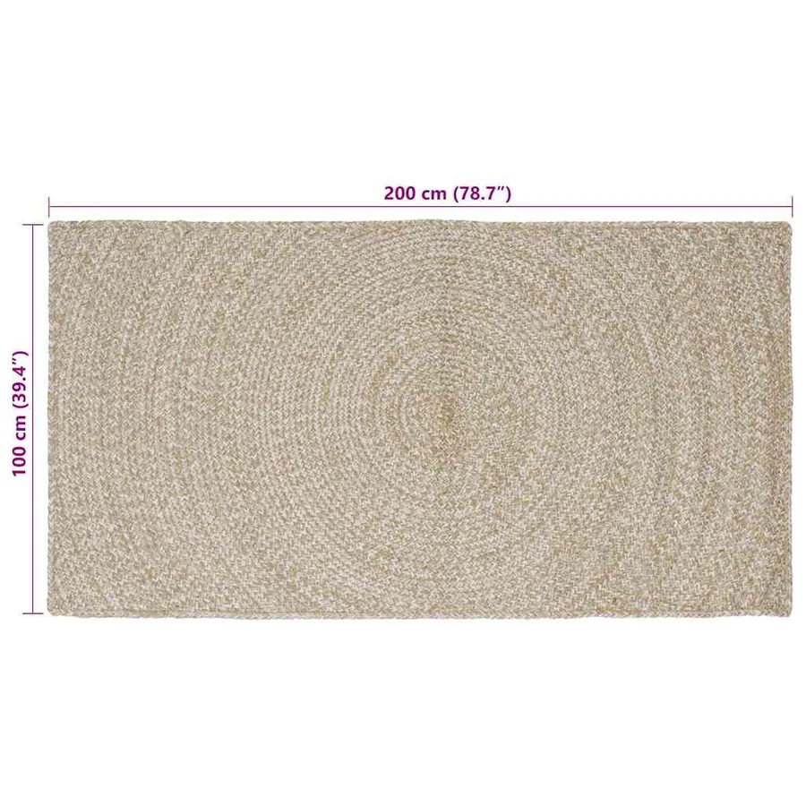 Tapis de surface Naturel et Blanc 100 x 200 cm Jute - 8