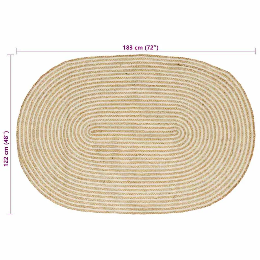 Tapis de surface Naturel et Blanc 122 x 183 cm Jute - 7