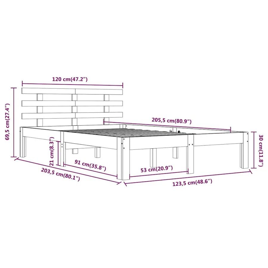 Cadre de lit sans matelas bois massif 120x200 cm - 8