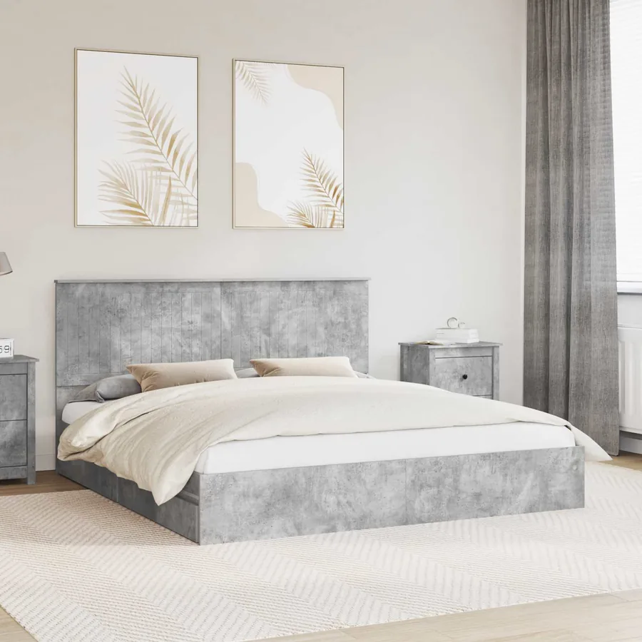 Lit de Rangement Gris béton 180 x 200 cm Bois d'ingénierie