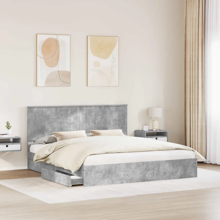 Lit de Rangement Gris béton 180 x 200 cm Bois d'ingénierie - 3