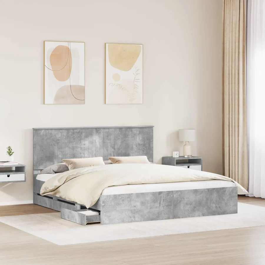 Cadre de lit Gris béton 180 x 200 cm Bois Ingénierie - 3