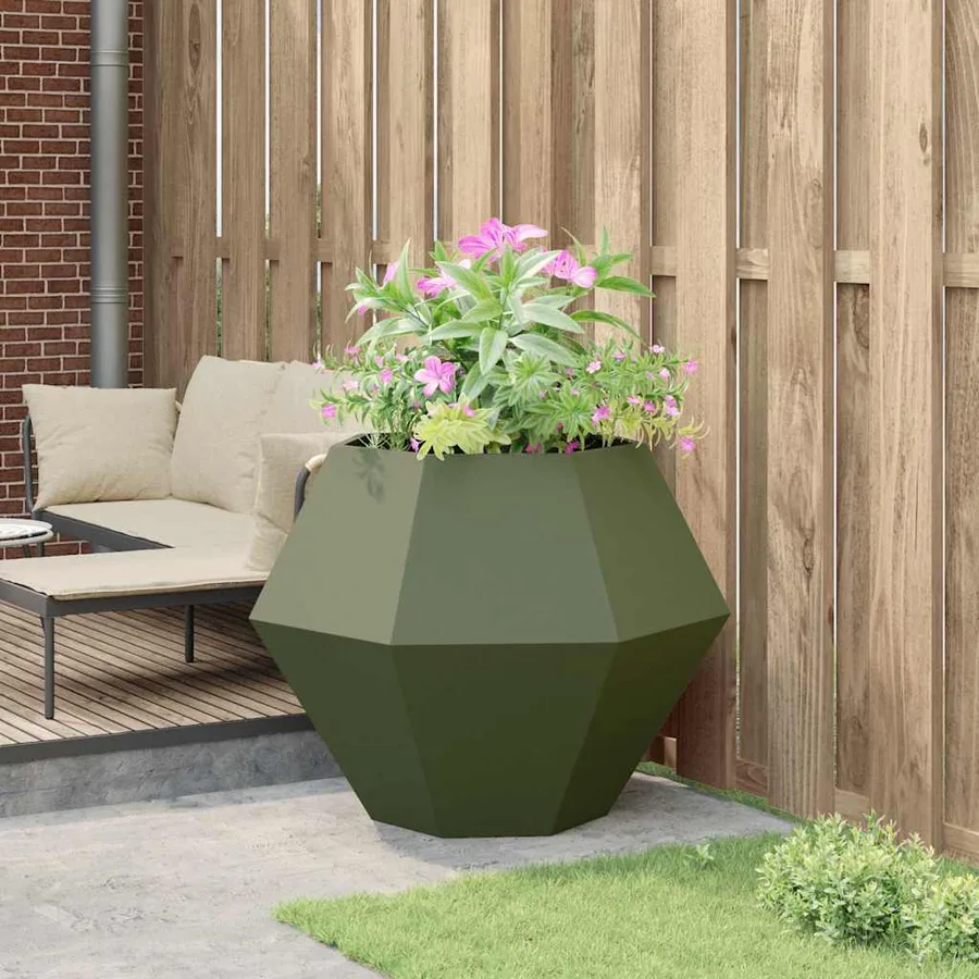 Jardinière Vert olive 100 x 100 x 80 cm Acier - 4
