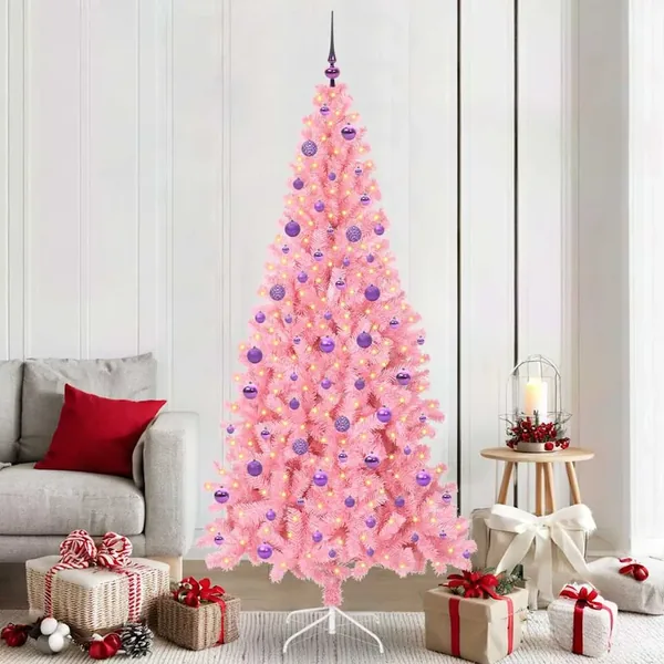 Sapin de Noël avec 300 LED avec support Rose 210 cm PVC