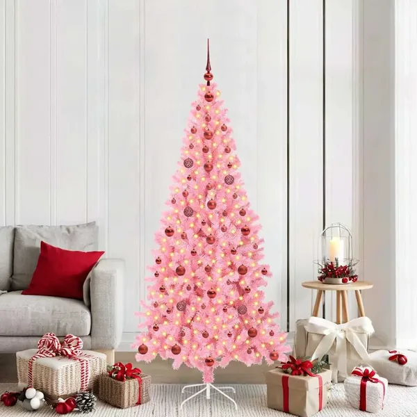 Sapin de Noël avec 300 LED avec support Rose 210 cm PVC