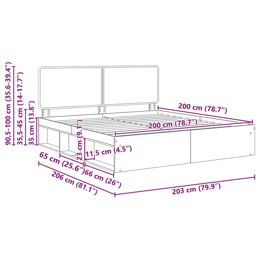 Cadre de lit Sonoma 200 x 200 cm Bois de pin massif - 13