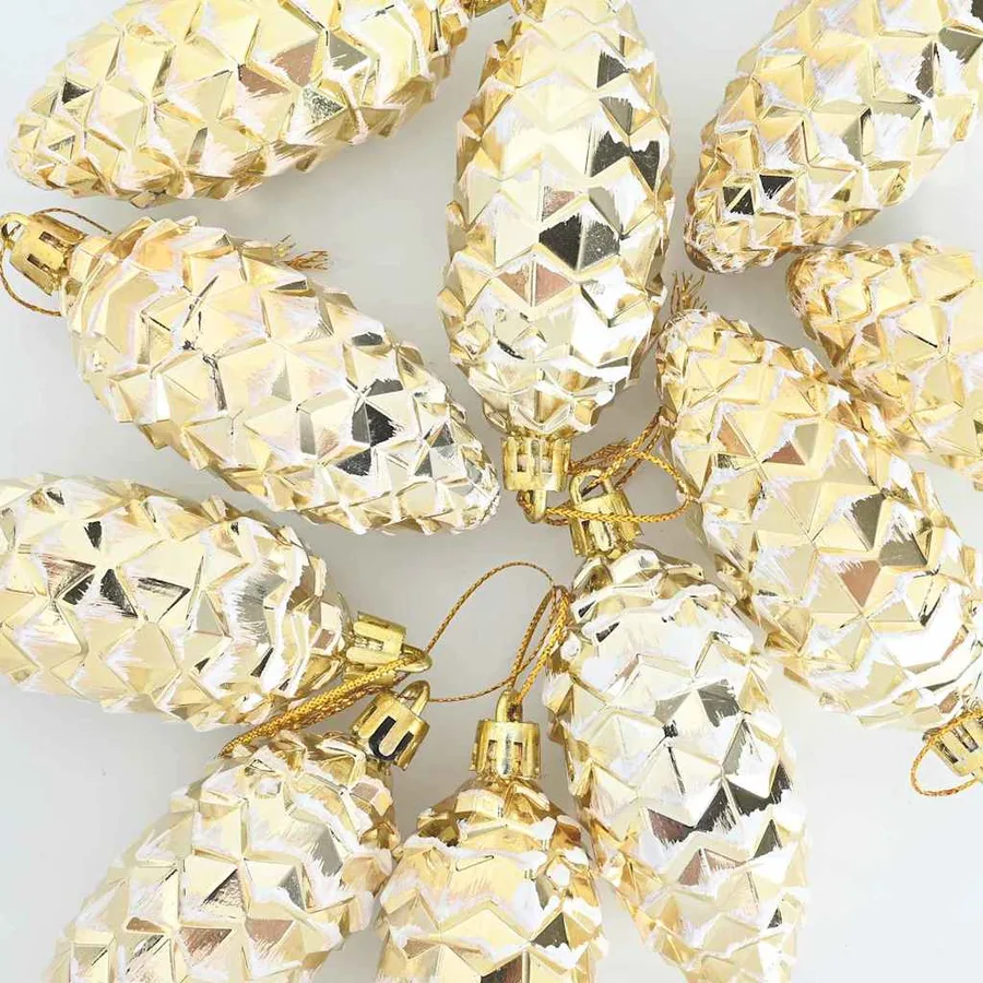 Boule de Pomme de Pin de Noël 40 pcs Doré Plastique - 5