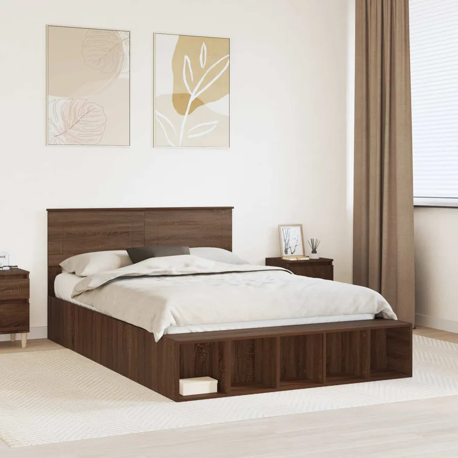 Cadre de lit Chêne brun 140 x 200 cm Bois d'ingénierie