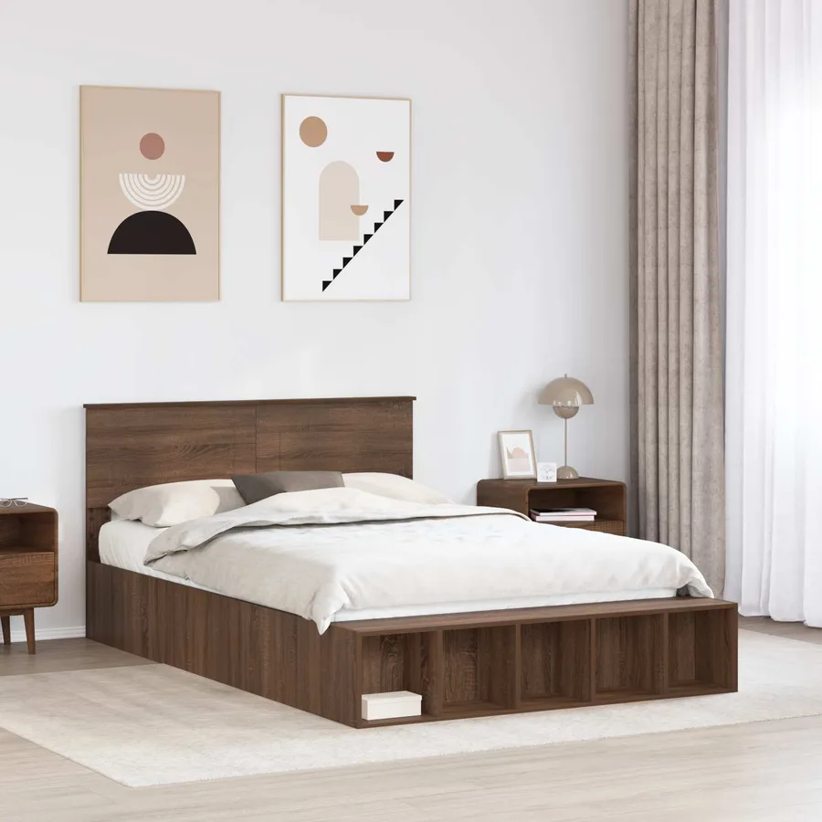 Cadre de lit Chêne brun 140 x 200 cm Bois d'ingénierie - 3