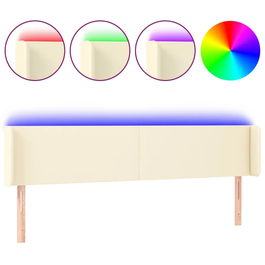 Tête de lit à LED Crème 183x16x78/88 cm Similicuir - 2