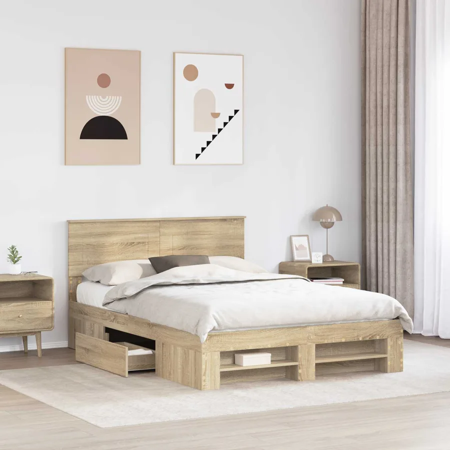 Cadre de lit Chêne Sonoma 140 x 200 cm Bois d'ingénierie - 3