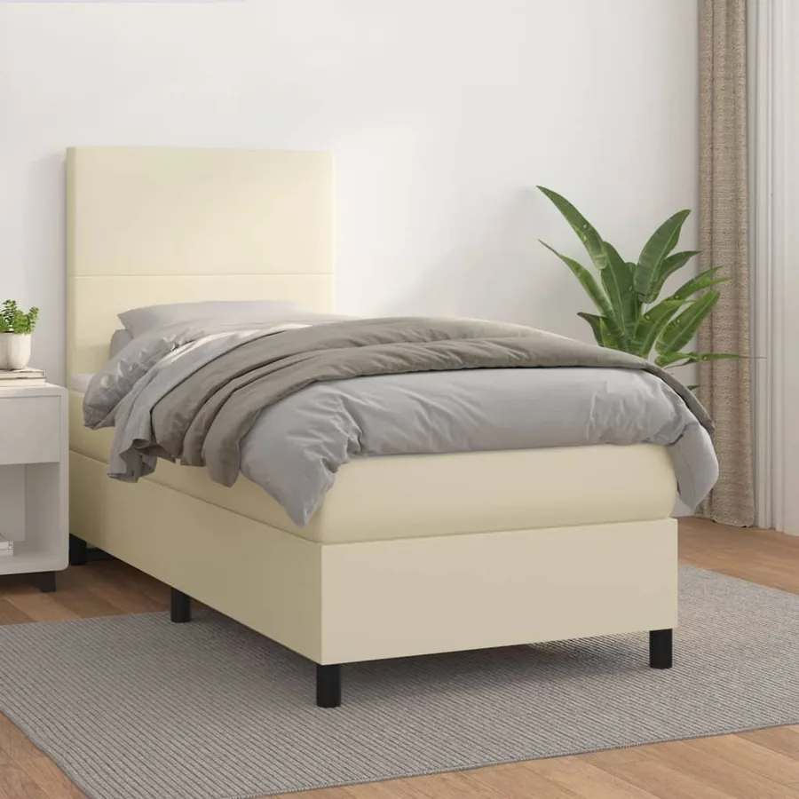 Sommier à lattes de lit avec matelas Crème 90x200 cm Similicuir