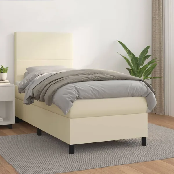 Sommier à lattes de lit avec matelas Crème 90x200 cm Similicuir