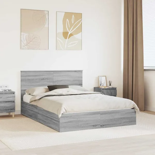 Lit de Rangement Gris Sonoma 140 x 200 cm Bois d'ingénierie
