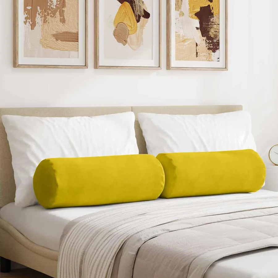 Coussins d'accent 2 pcs Jaune Ø 25 x 70 cm
