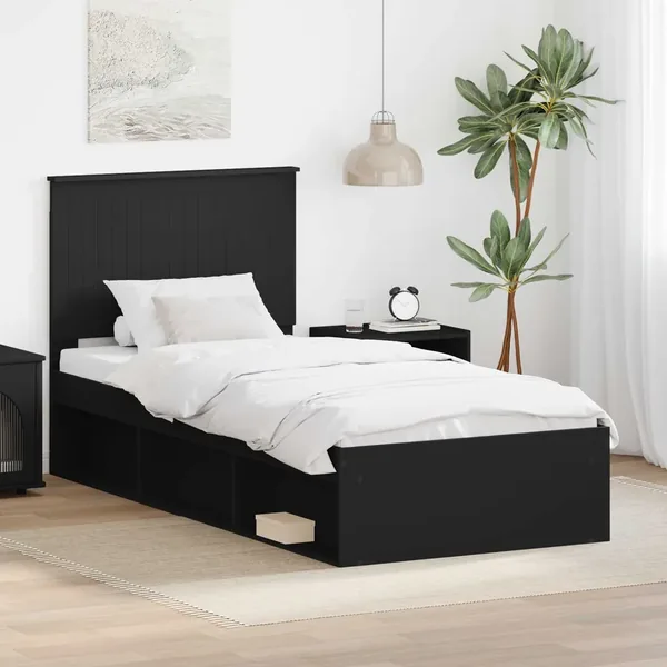 Cadre de lit Noir 90 x 190 cm Bois de pin massif
