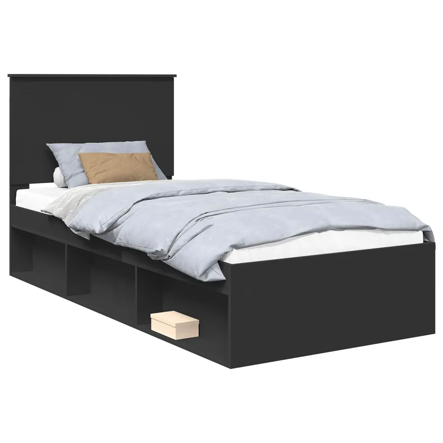 Cadre de lit Noir 90 x 190 cm Bois de pin massif - 2