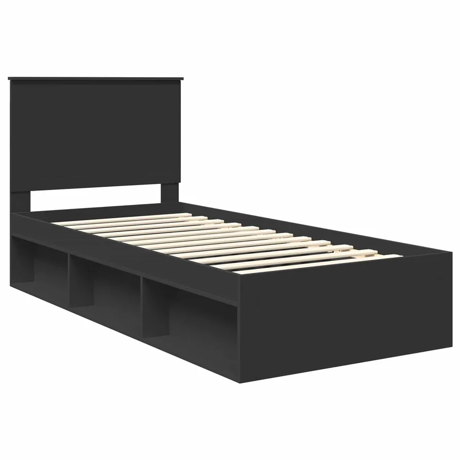 Cadre de lit Noir 90 x 190 cm Bois de pin massif - 4