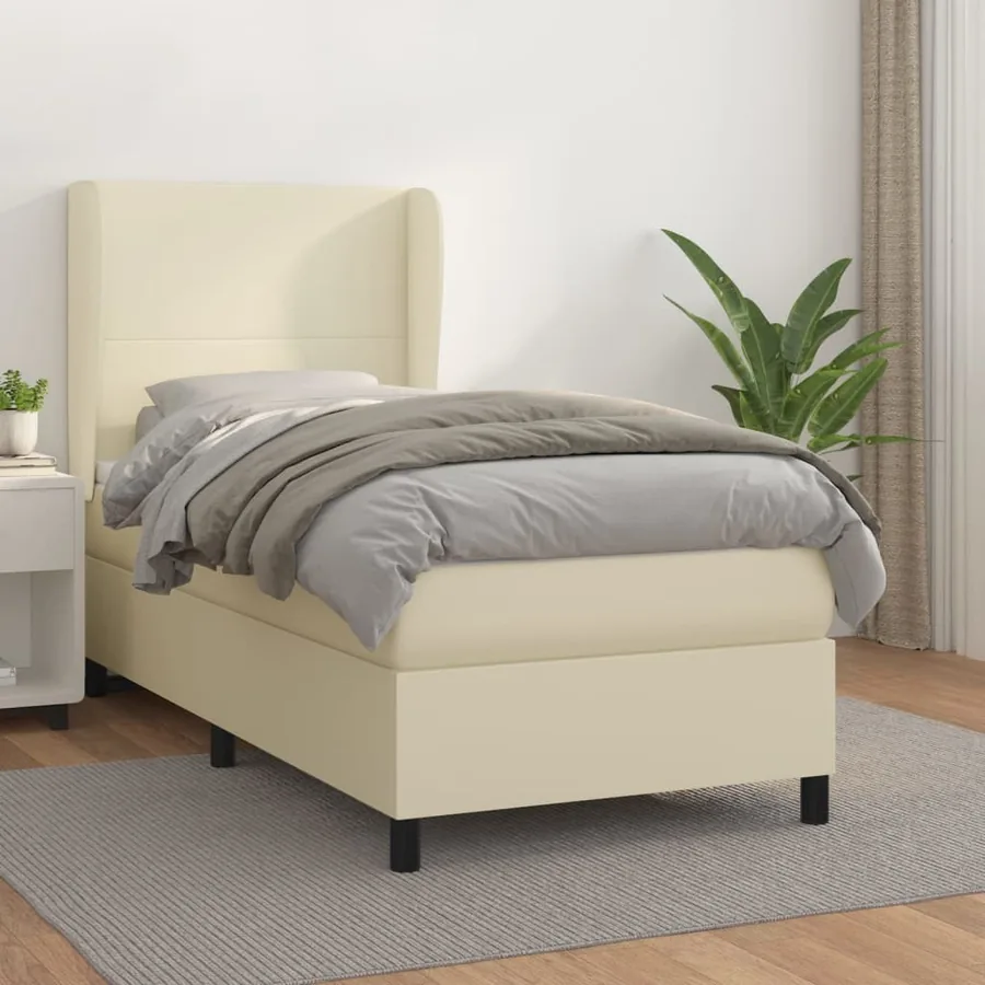 Sommier à lattes de lit avec matelas Crème 90x200 cm Similicuir