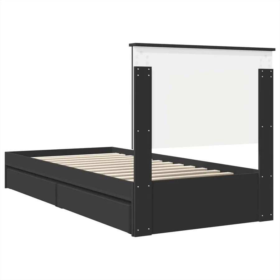 Lit de Rangement avec tiroir Noir 90 x 190 cm Bois d'ingénierie - 10