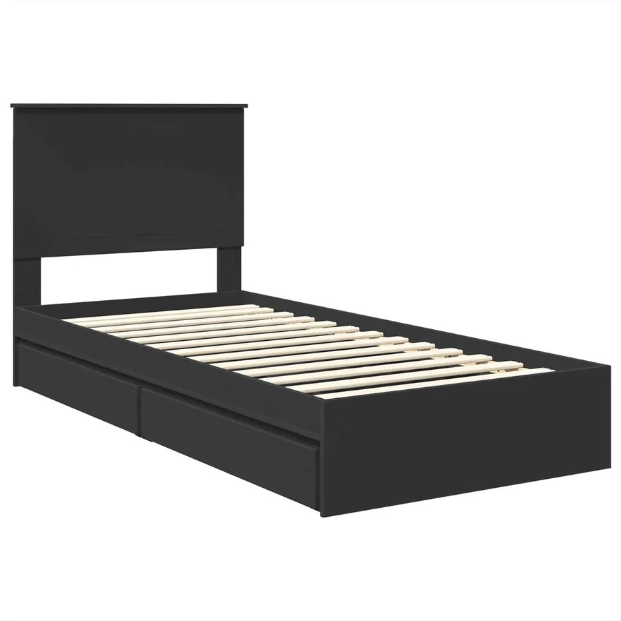 Lit de Rangement avec tiroir Noir 90 x 190 cm Bois d'ingénierie - 4