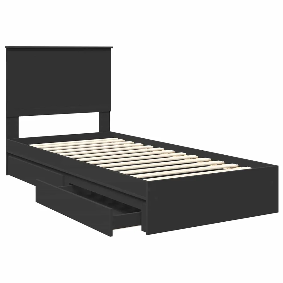 Lit de Rangement avec tiroir Noir 90 x 190 cm Bois d'ingénierie - 5