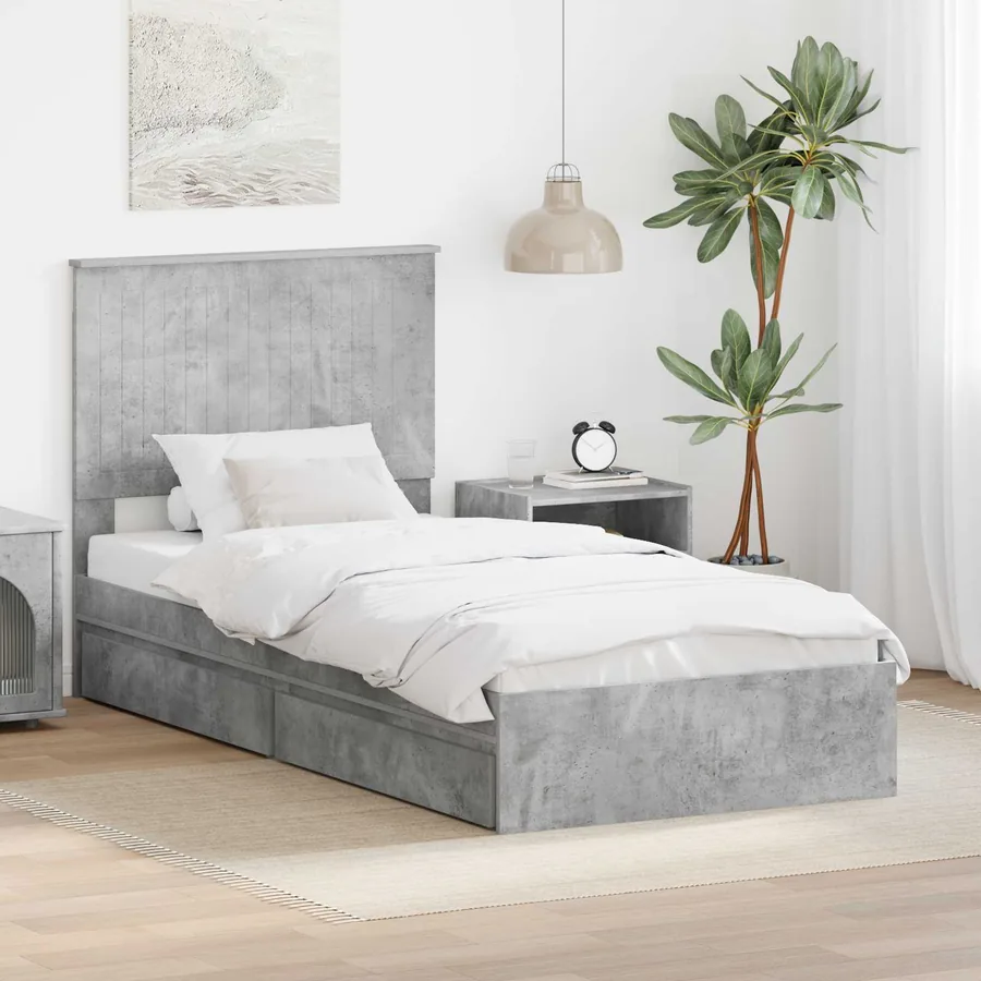 Lit de Rangement Gris béton 90 x 190 cm Bois d'ingénierie