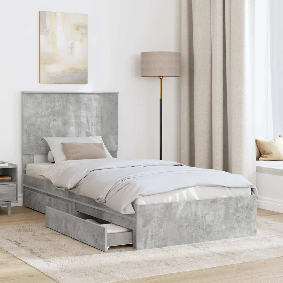 Lit de Rangement Gris béton 90 x 190 cm Bois d'ingénierie - 3