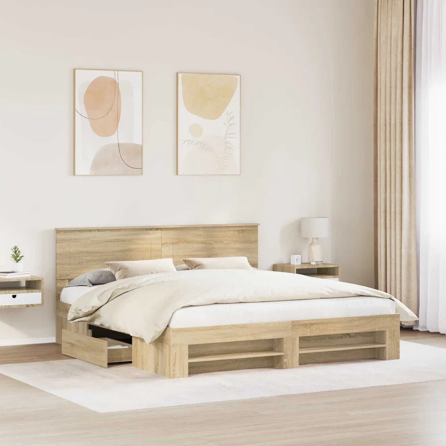 Cadre de lit Chêne Sonoma 180 x 200 cm Bois d'ingénierie - 3